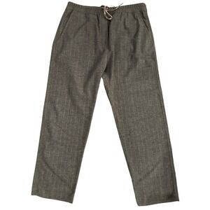 Zara Striped Wool Blend‎ Pull On Pants Gray Elastic Waist Drawstring Raw Hem M